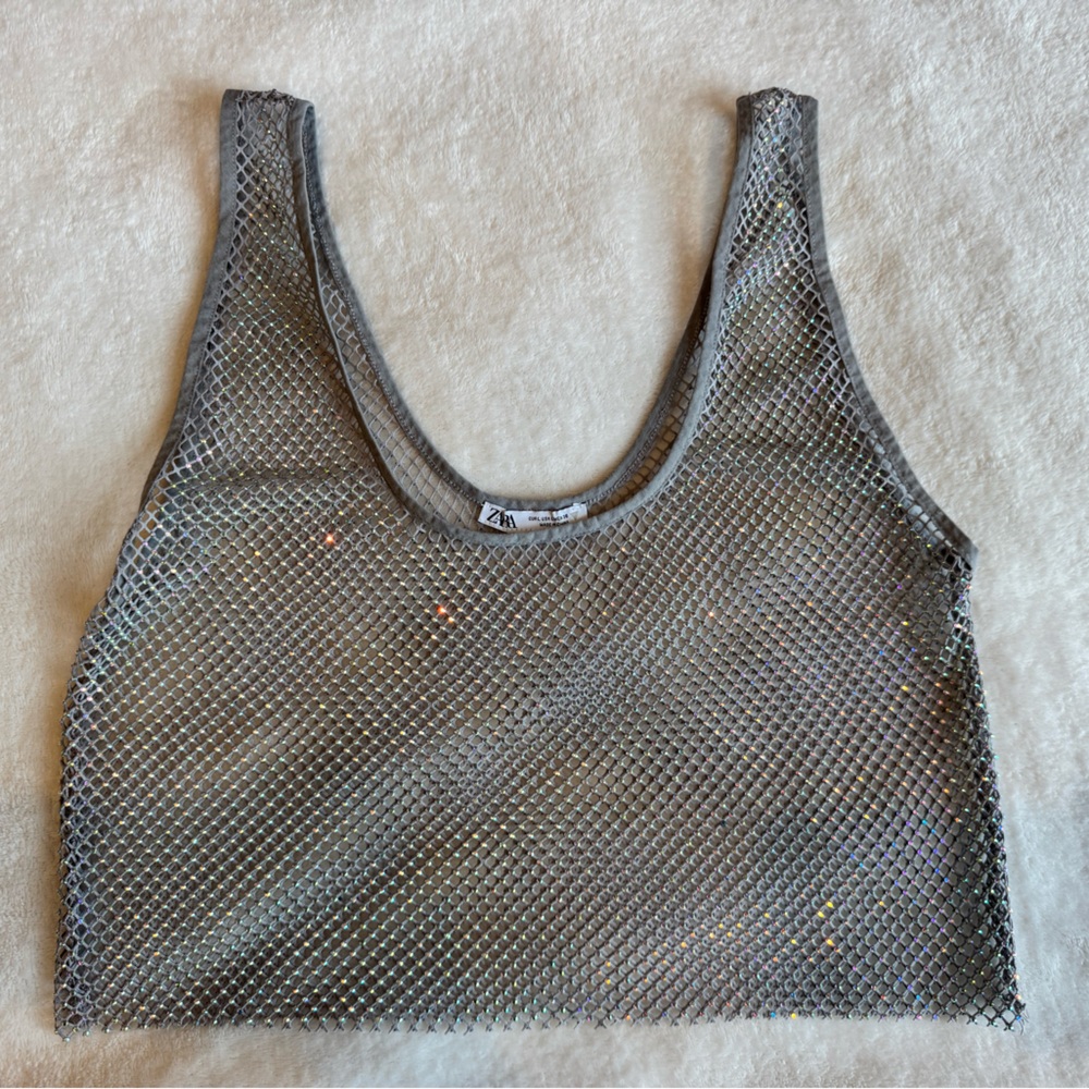 Zara grey sparkly mesh crop top- never worn- Large
